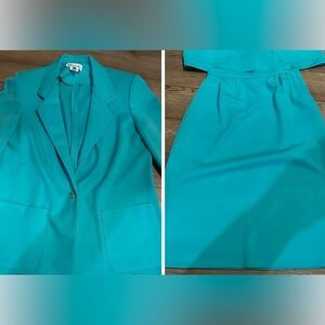 Vintage women’s size 10 petite Devon the petite concept aqua blue skirt blazer